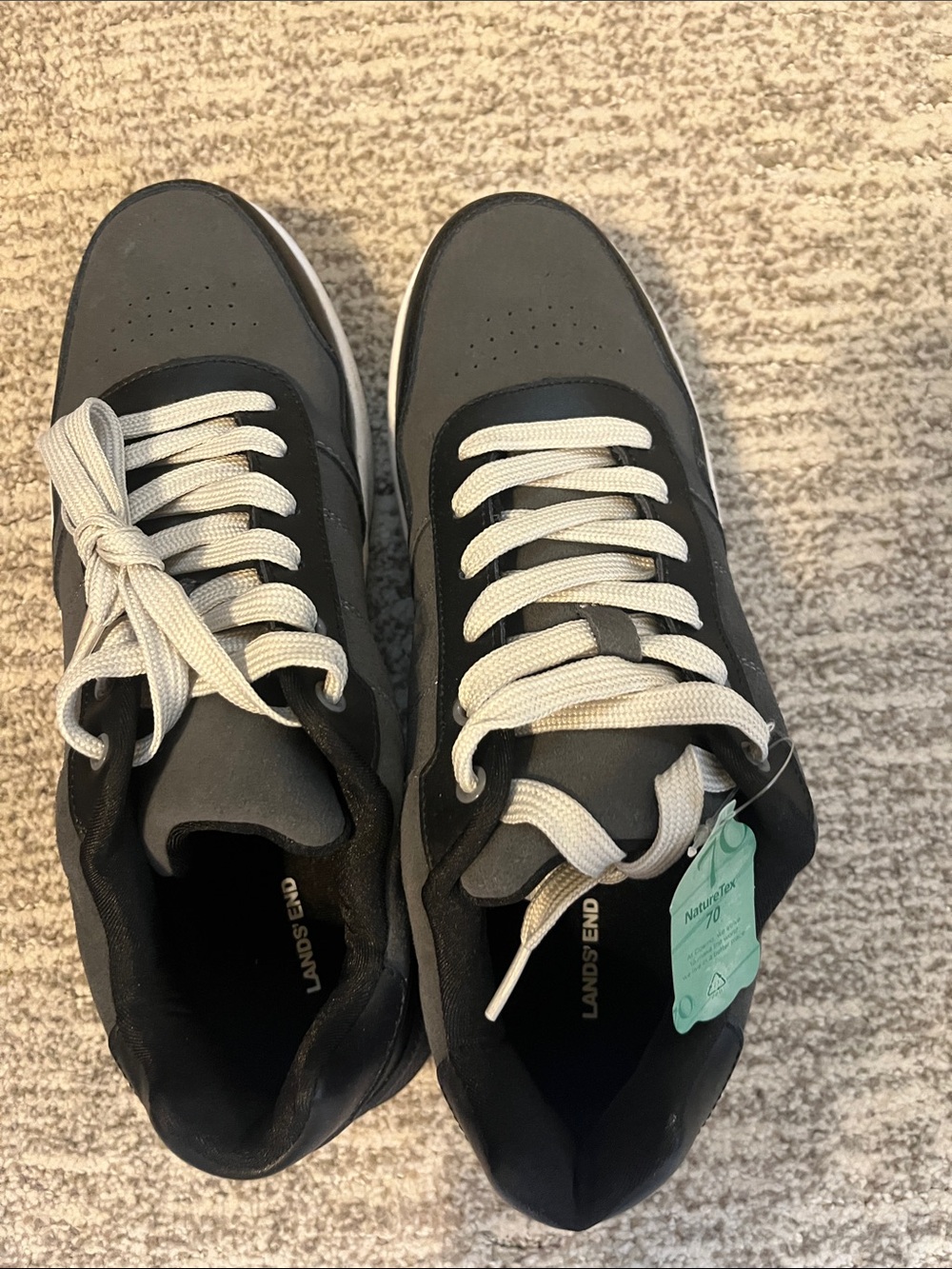 Lands' End Men's Charcoal Gray and Black Lace-Up Sneakers with White Laces